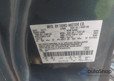 2012 Ford Escape Xlt из США, поврежденный, VIN 1FMCU9D73CKA97275